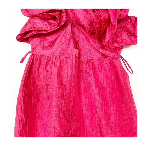 B.B. Collections Dress Size Small XS Hot Pink Crinkle Mini Tie back Vintage - Picture 3 of 7